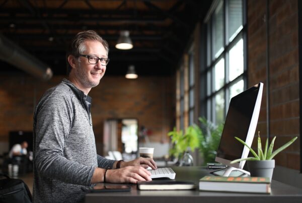 Man at standing desk