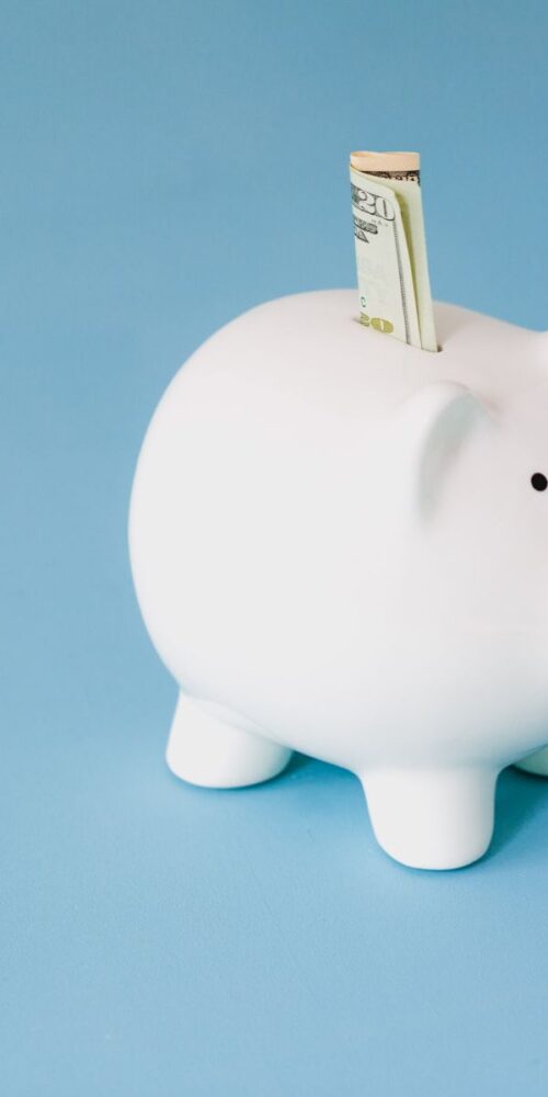 $20 bill sticking out of a piggy bank